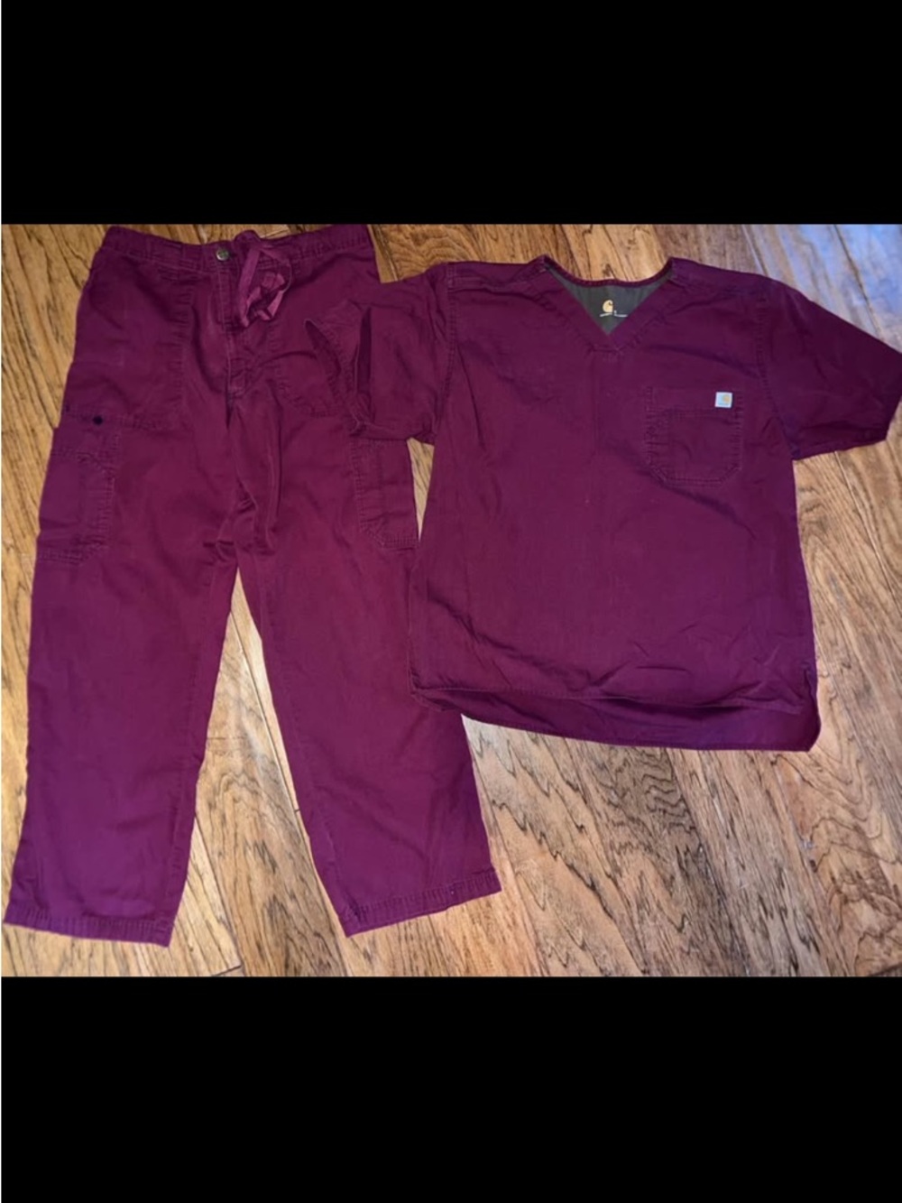 Men’s Burgundy Scrub Top and Pants Set.